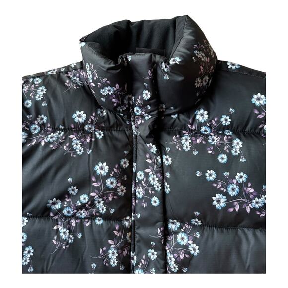 Floral puffer jacket by Skechers black, blue & pink stand collar size large - Picture 7 of 12